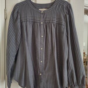 LOFT Blouse- Size L- Gray and White- Excellent Used Condition